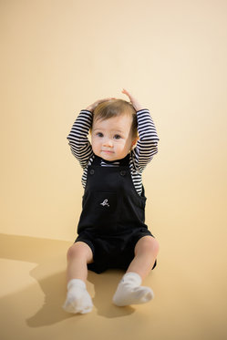 ENFANT ベビー WEB限定 ベビーギフトボックス ロゴボーダーTシャツ・サロペット2点セット ブラック