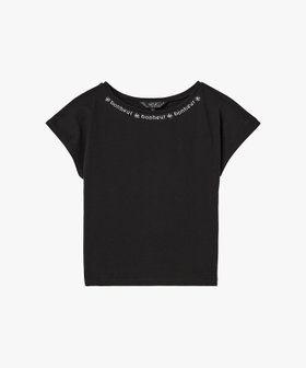 To b. by agnès b. メッセージ 刺繍 コットン 半袖 Tシャツ "Bonheur" ブラック