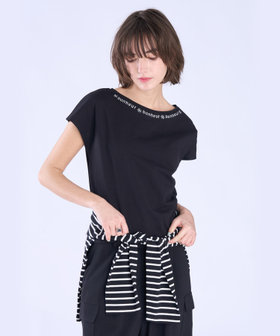 To b. by agnès b. メッセージ 刺繍 コットン 半袖 Tシャツ "Bonheur" ブラック