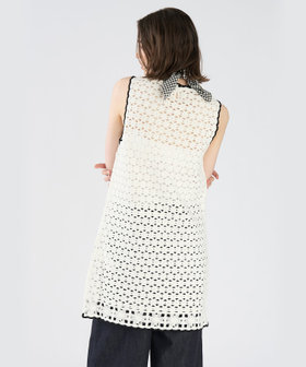 To b. by agnès b. レース 刺繍 コットン ノースリーブ ワンピース ホワイト