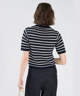 To b. by agnès b. カラーボーダー コットン 半袖 ニットポロ ネイビー