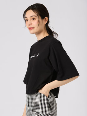 FEMME ウィメンズ ロゴ コットン 5分袖 Tシャツ "Yoko" ブラック
