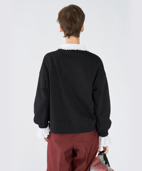 To b. by agnès b. WEBスペシャル ロゴ コットン ボリュームスリーブ スウェットプルオーバー ブラック
