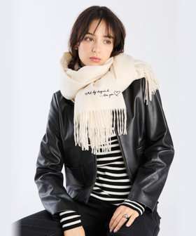 To b. by agnès b. ロゴ刺繍 ウール カシミア マフラー ホワイト系その他