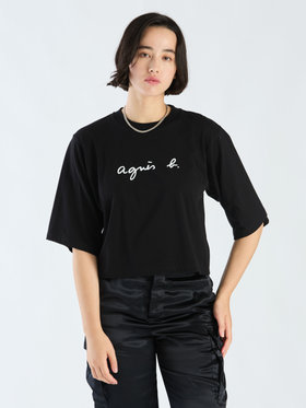 FEMME ウィメンズ ロゴ コットン 5分袖 Tシャツ "Yoko" ブラック