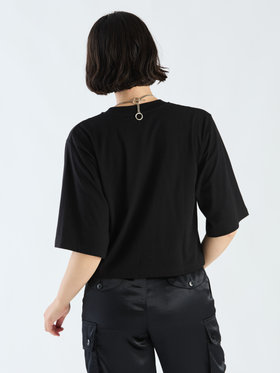 FEMME ウィメンズ ロゴ コットン 5分袖 Tシャツ "Yoko" ブラック