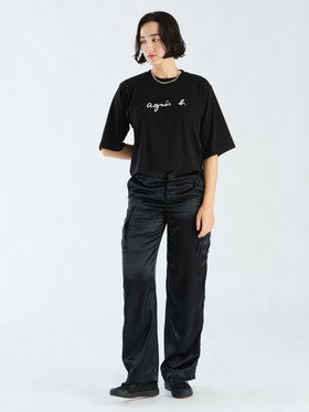 FEMME ウィメンズ ロゴ コットン 5分袖 Tシャツ "Yoko" ブラック