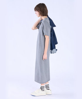 To b. by agnès b. WEB限定 ショルダーボタン コットン 半袖 ニット ワンピース ライトグレー