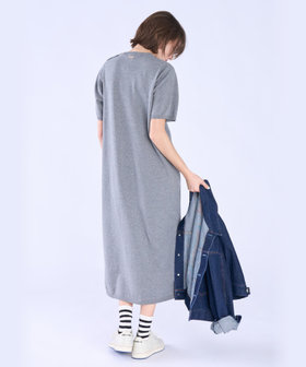 To b. by agnès b. WEB限定 ショルダーボタン コットン 半袖 ニット ワンピース ライトグレー