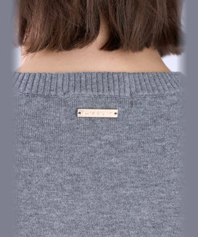 To b. by agnès b. WEB限定 ショルダーボタン コットン 半袖 ニット ワンピース ライトグレー