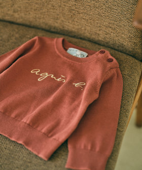 ENFANT ベビー ベビー ロゴ刺繍 コットン 長袖 ニットプルオーバー レッド
