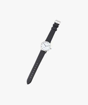 HOMME メンズ ブラック レザー ラウンド ウォッチ "Marcello" ブラック