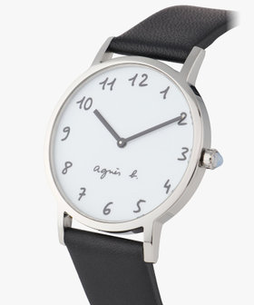 HOMME メンズ ブラック レザー ラウンド ウォッチ "Marcello" ブラック