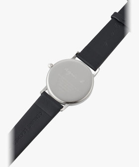 HOMME メンズ ブラック レザー ラウンド ウォッチ "Marcello" ブラック