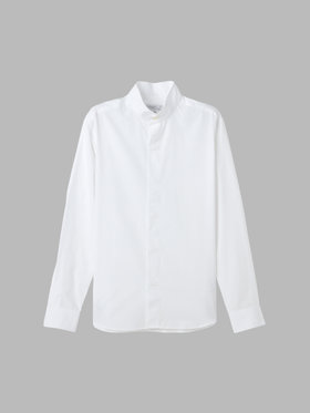 HOMME メンズ メンズ コットン ポプリン スタンドカラー 長袖 シャツ "Etienne" ホワイト