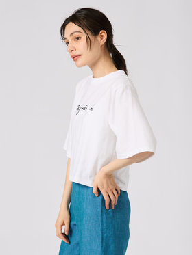 FEMME ウィメンズ ロゴ コットン 5分袖 Tシャツ ”Yoko” ホワイト