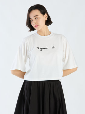 FEMME ウィメンズ ロゴ コットン 5分袖 Tシャツ ”Yoko” ホワイト