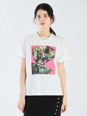 FEMME ウィメンズ プリント コットン 半袖 40ans アーティスト Tシャツ "Futura" ホワイト