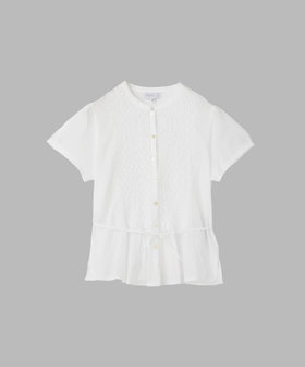 FEMME ウィメンズ 刺繍 コットン スタンドカラー 半袖 ブラウス ホワイト