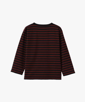 FEMME ウィメンズ 細ボーダー コットン 七分袖 Tシャツ "Lil Cool" ブラック×ボルドー
