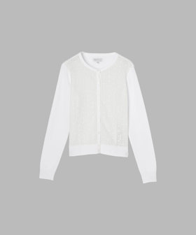 FEMME ウィメンズ レース 刺繍 コットン ニット 長袖 カーディガンプレッション "Swing" ホワイト