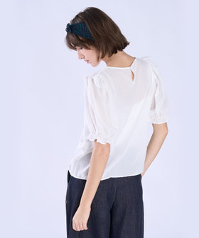To b. by agnès b. カット ドビー フリル ブラウス ホワイト