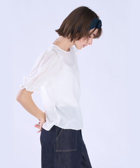 To b. by agnès b. カット ドビー フリル ブラウス ホワイト