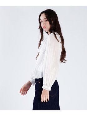 To b. by agnès b. コットン ロングスリーブ リボン ブラウス ホワイト