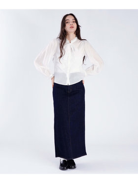 To b. by agnès b. コットン ロングスリーブ リボン ブラウス ホワイト