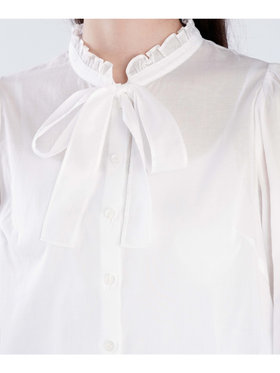 To b. by agnès b. コットン ロングスリーブ リボン ブラウス ホワイト