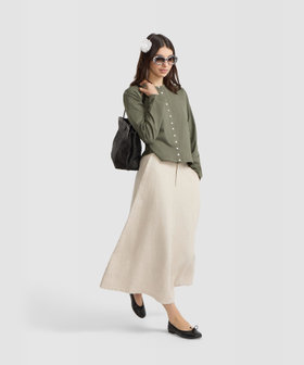 FEMME ウィメンズ オーガニックコットン 長袖 カーディガンプレッション "Le Classique" カーキ