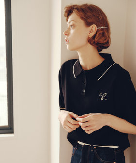 To b. by agnès b. To b. by agnes b.× green label relaxing ロゴ刺繍 コットン ニットポロ ブラック