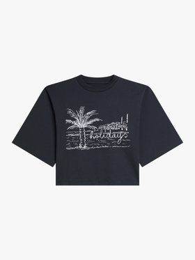 FEMME ウィメンズ プリント コットン 5分袖 Tシャツ ”Yoko” グレー