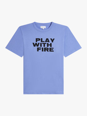 FEMME ウィメンズ プリント コットン 半袖 Tシャツ "Play with Fire" ブルー