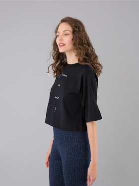 FEMME ウィメンズ メッセージ プリント コットン 5分袖 Tシャツ "j'adore la nuit!" ブラック