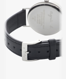 HOMME メンズ ブラック レザー ラウンド ウォッチ "Passy" ブラック