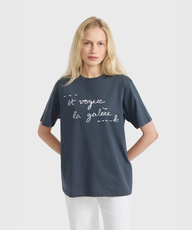 FEMME ウィメンズ メッセージ プリント コットン 半袖 Tシャツ "et vogue la galere" グレー
