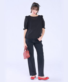 To b. by agnès b. カット ドビー フリル ブラウス ブラック