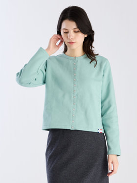 FEMME ウィメンズ オーガニックコットン メルトン 長袖 カーディガンプレッション ”Le Classique” ライトグリーン