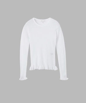 To b. by agnès b. シアー リブ フリル 長袖 ニット プルオーバー ホワイト
