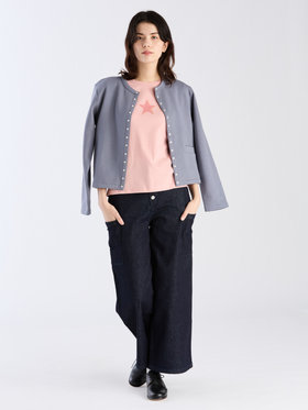 FEMME ウィメンズ オーガニックコットン メルトン 長袖 カーディガンプレッション ”Phone” グレー