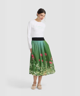 FEMME ウィメンズ フォトプリント コットン ロング フレア スカート "Valerianes flowers" マルチ