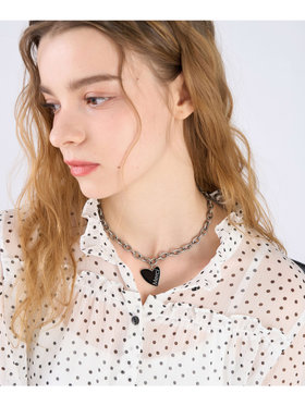 To b. by agnès b. メッセージ ハート チェーンネックレス ”Merci” ブラック