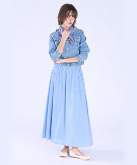 To b. by agnès b. フラワー コットン カット ジャカード スカート ブルー