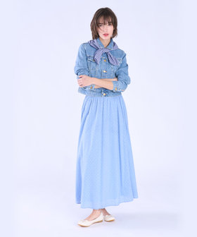 To b. by agnès b. フラワー コットン カット ジャカード スカート ブルー