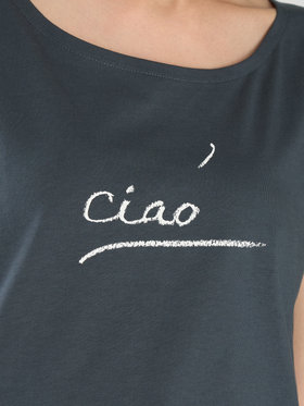 FEMME ウィメンズ メッセージプリント コットン 半袖 Tシャツ "Ciao" グレー