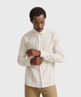 HOMME メンズ メンズ チェック コットン 長袖 シャツ "Andy" ベージュ