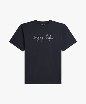 HOMME メンズ メンズ メッセージ プリント コットン 半袖 Tシャツ "enjoy life" グレー