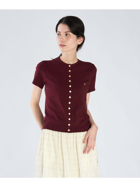 FEMME ウィメンズ "b."ロゴ刺繍 コットンニット 半袖 カーディガンプレッション "Swing" ボルドー