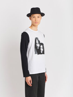 HOMME メンズ メンズ プリント コットン 長袖 アーティスト Tシャツ ”Rafael Gray” ホワイト